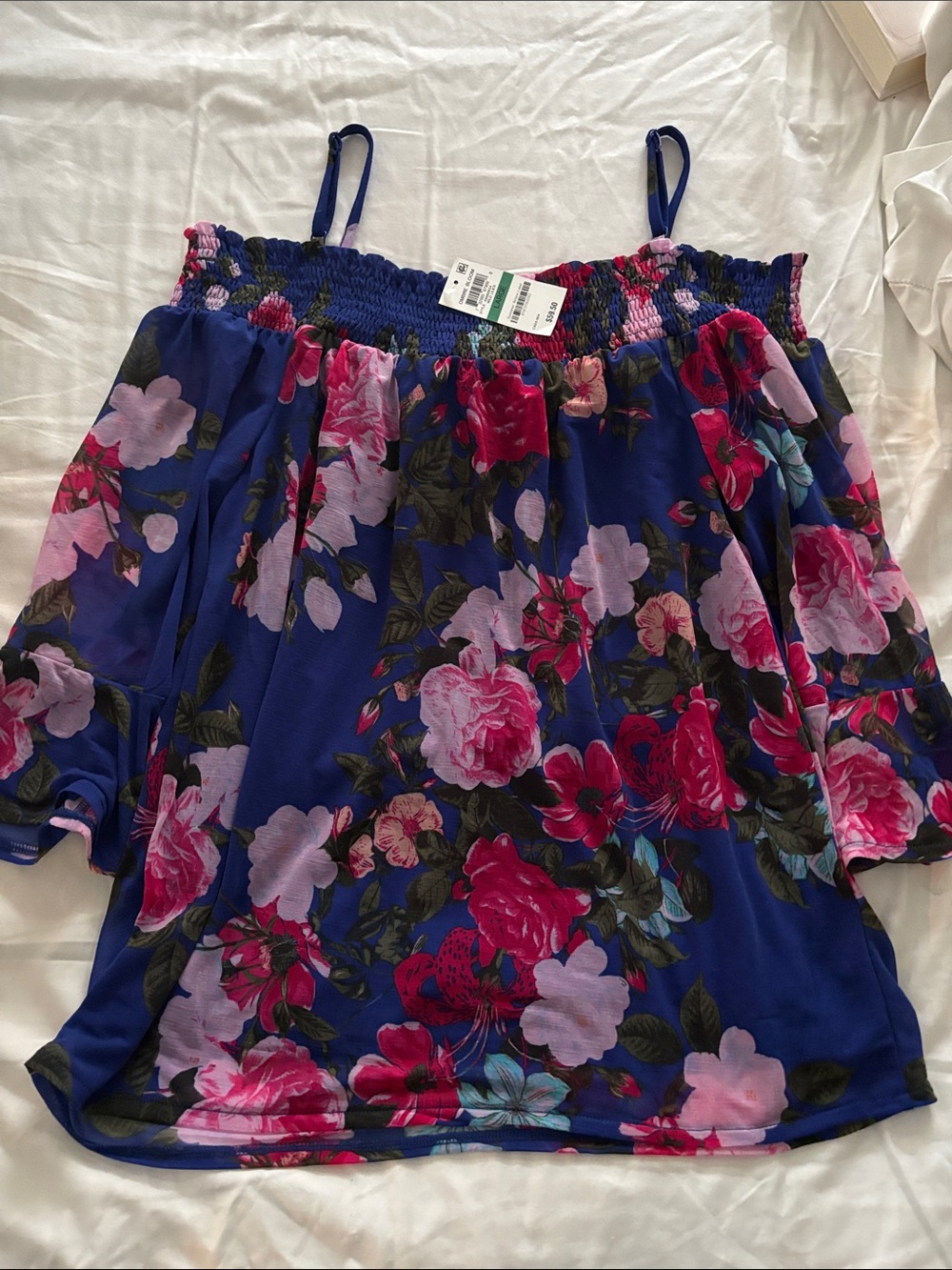 INC International Concepts Royal Blue Floral Off-Shoulder Camisole